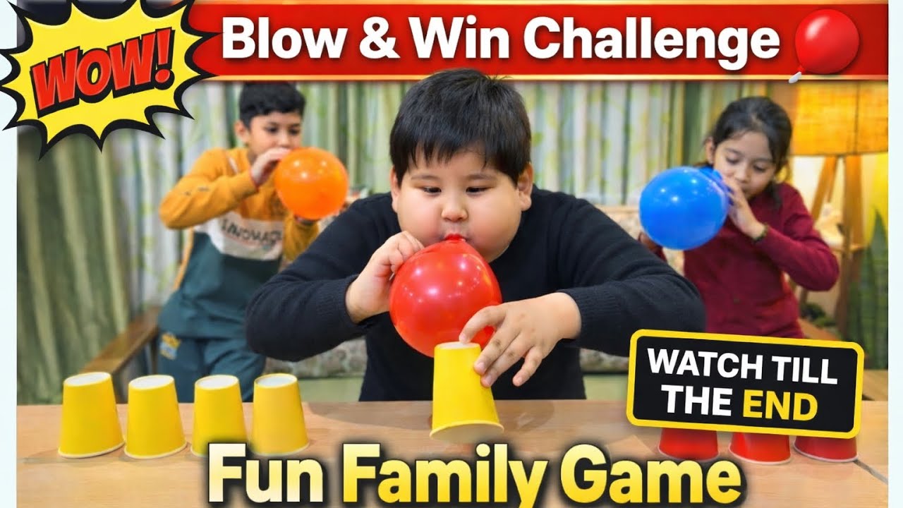 🎈Blow & Move the Glass Challenge 😱 | Family Fun Game 🎯#familyvlog #viral #challenge #yt 