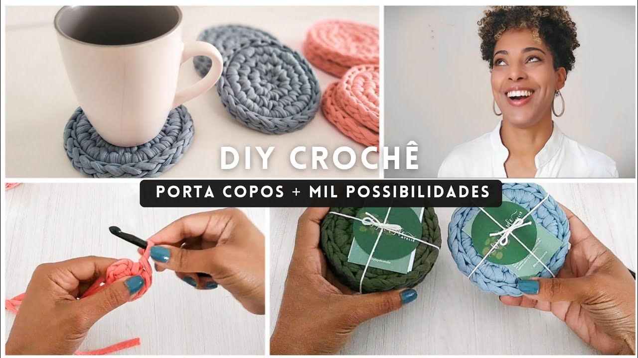 DIY-Porta Copos em Crochê: Fácil, rápido para decorar, presentear e renda extra.