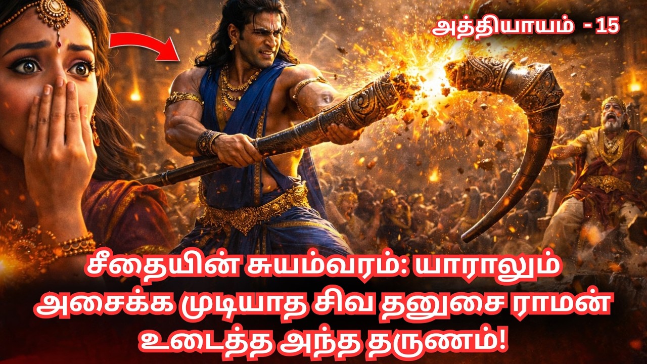சீதையின் சுயம்வரம்:யாராலும் அசைக்க முடியாத சிவ தனுசை ராமன் உடைத்த அந்த தருணம்|ராமாயணம்:அத்தியாயம்-15