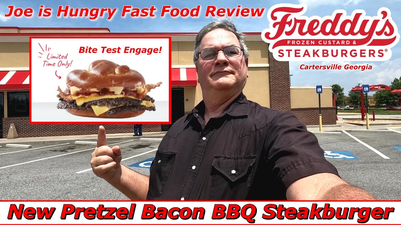 Freddy’s New Pretzel Bacon BBQ Steakburger Review | Barbeque Burger | Joe is Hungry 🍔🍔🍔