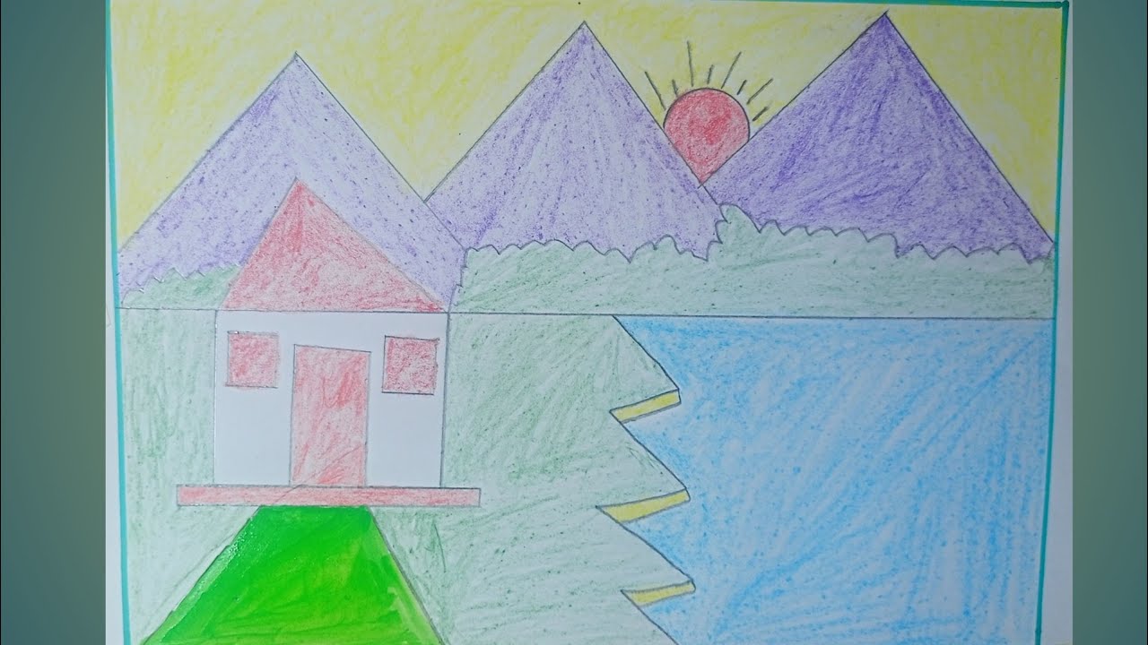 Beautiful Village Landscape Drawing 🌄 | Easy Mountain House and River Scenery Art Step by Step