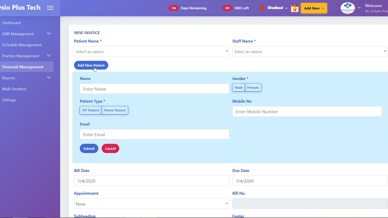 Other ways to add a New Patient : Physio Plus Tech : Physiotherapy Clinic Management Software
