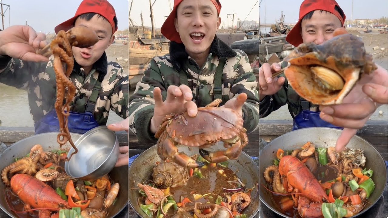 Fisherman Dagang cooked lobster, scallops, conch, octopus, king crab, kelp, squid, and prawns#yummy