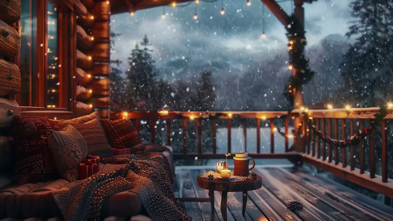 Peaceful Snowy Night Balcony Piano ASMR with Fireplace and Candle Glow for Deep Rest