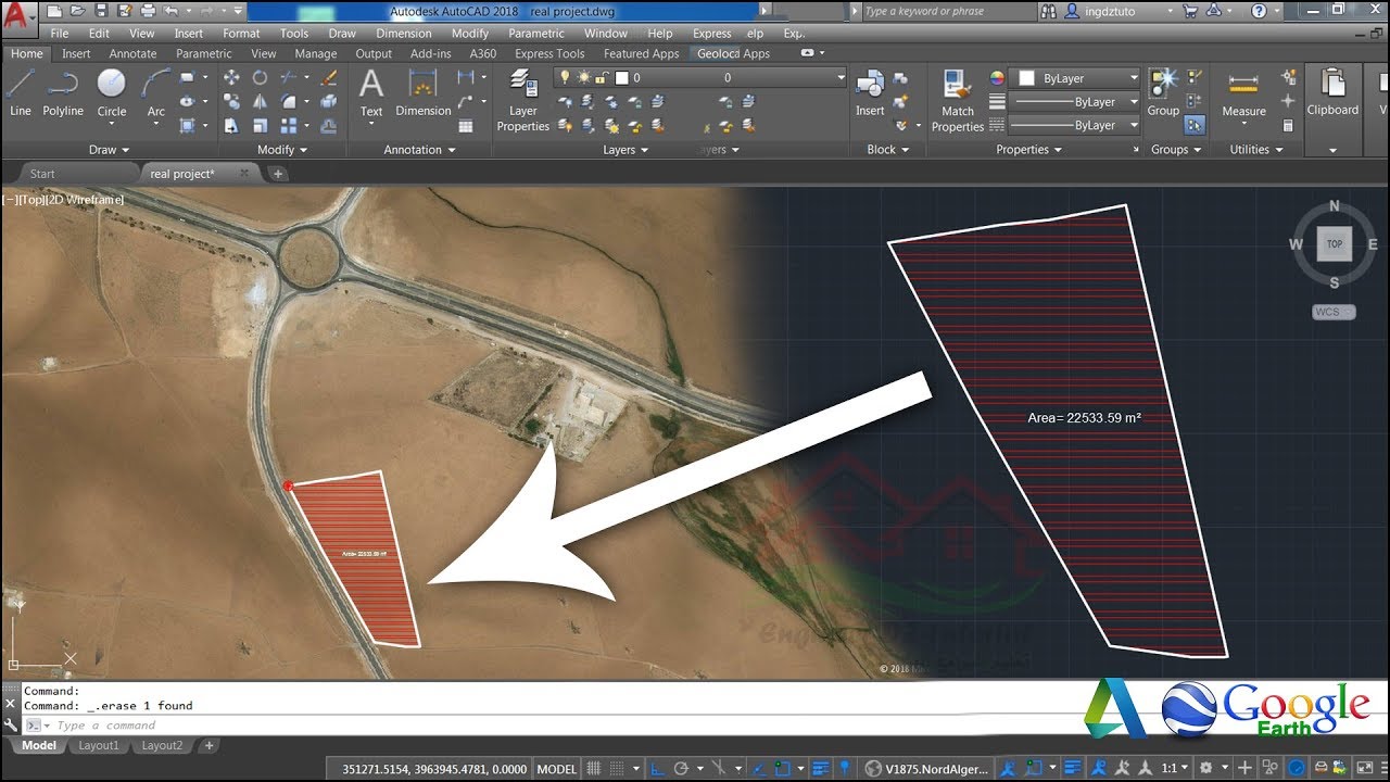 تصدير مشروع AutoCAD الى الخرائط والصور الجوية بالإحداثيات الصحيحة بطريقتين + معرفة احداثيات أي نقطة