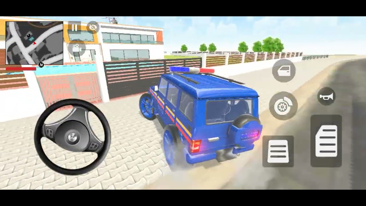 Franklin ka Dark Blue Modified Thar and Police Car in Near Basketball pitch 