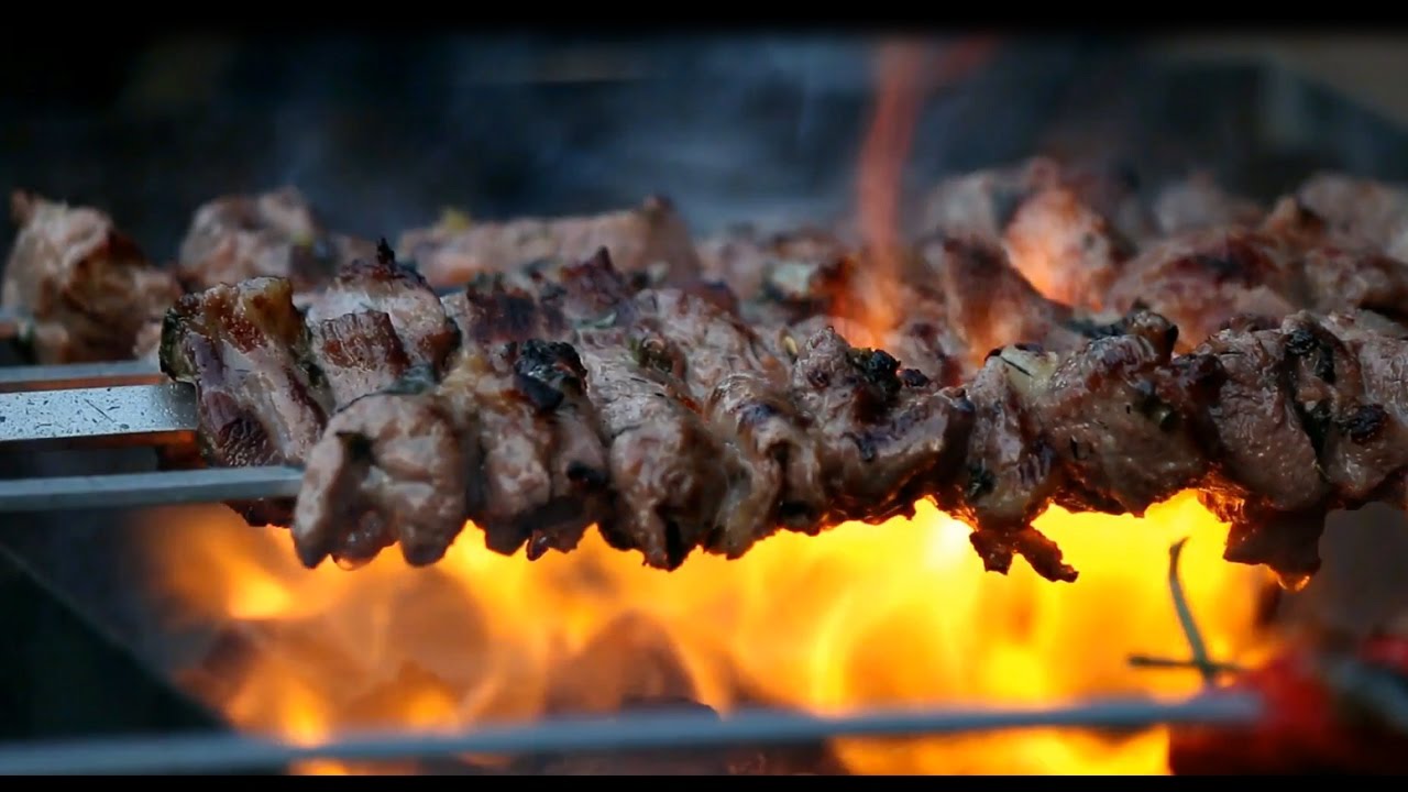 Turkish Shish kebab recipe made on wood fire BBQ grill