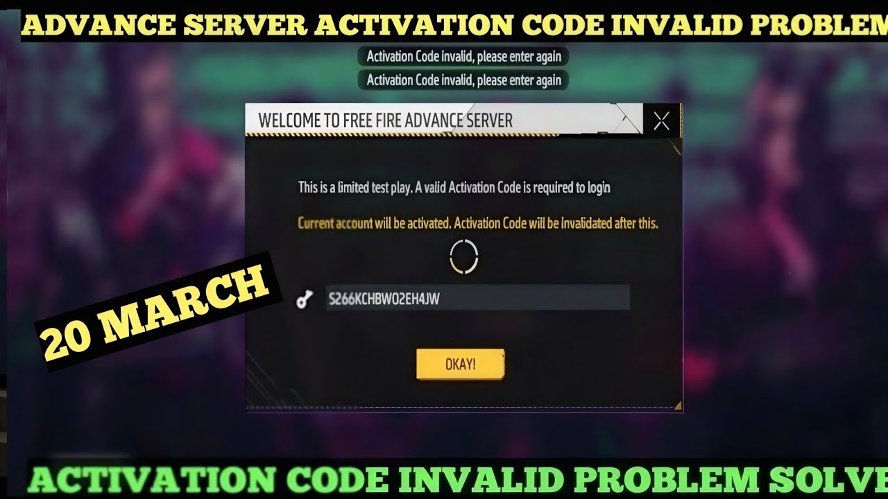 ACTIVATION CODE INVALID PLEASE ENTER AGAIN FREE FIRE ADVANCE SERVER PROBLEM SOLVE || ADVANCE SERVER 