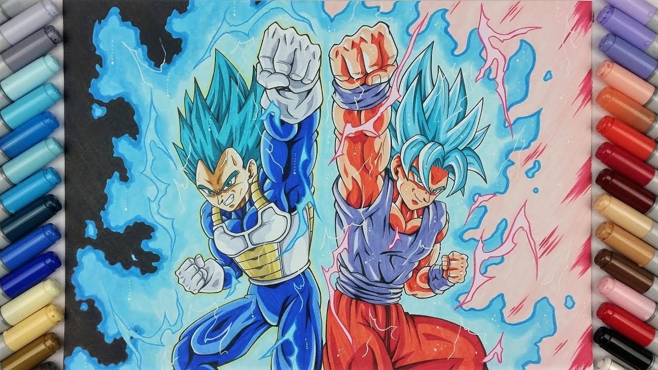 Drawing VEGETA SSj Blue MAX POWER & GOKU SSj Blue KAIOKEN x10 !!! | TolgArt