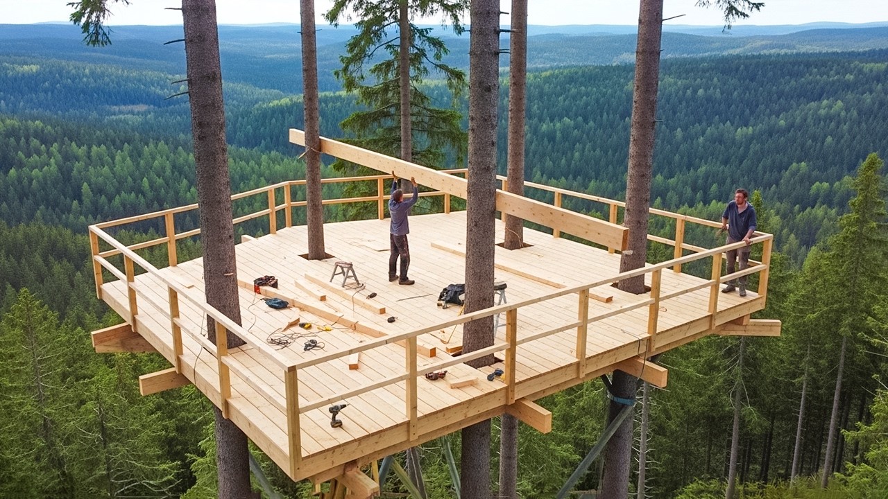 This man is building a giant 10-meter-high treehouse to protect himself from wild animals!