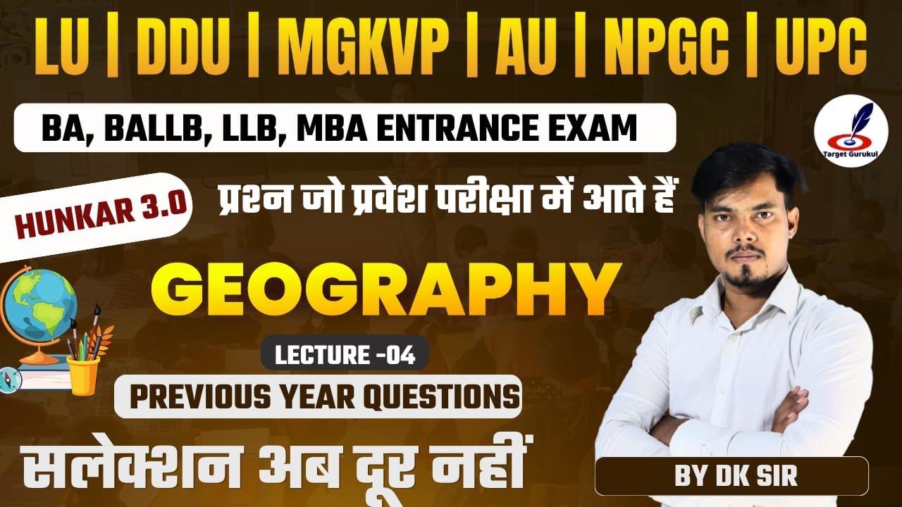 Important MCQ'S Of Geography | BA, BALLB Entrance Exam 2024 | Lucknow University, MGKVP, NPGC