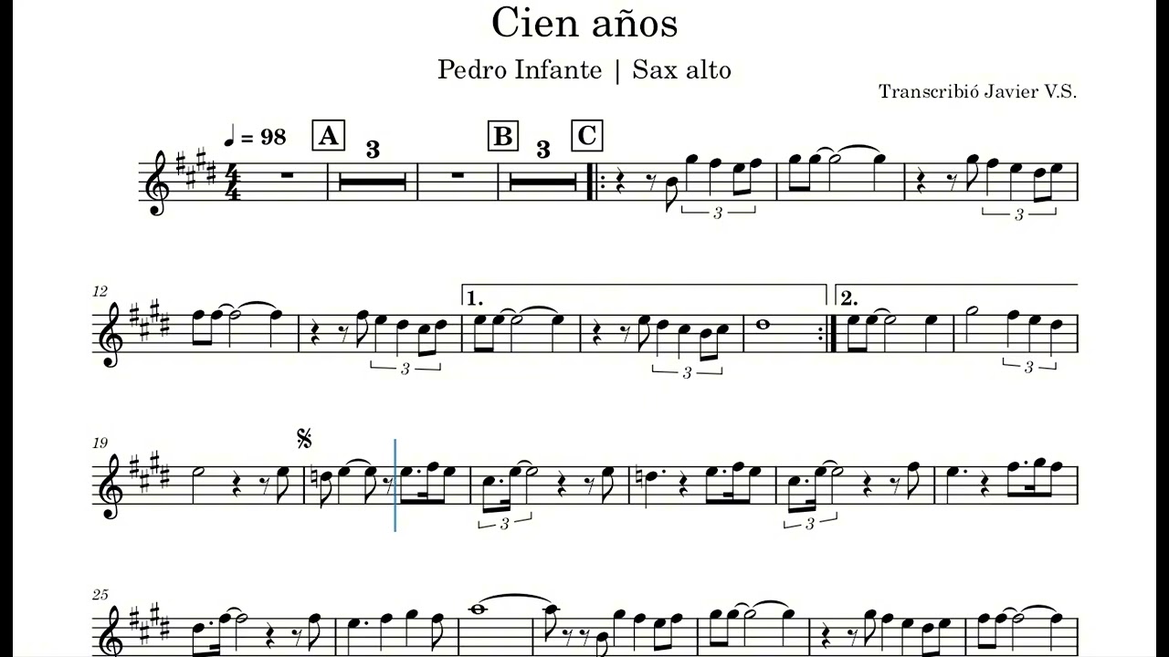 Cien Años l Sax alto l Partitura
