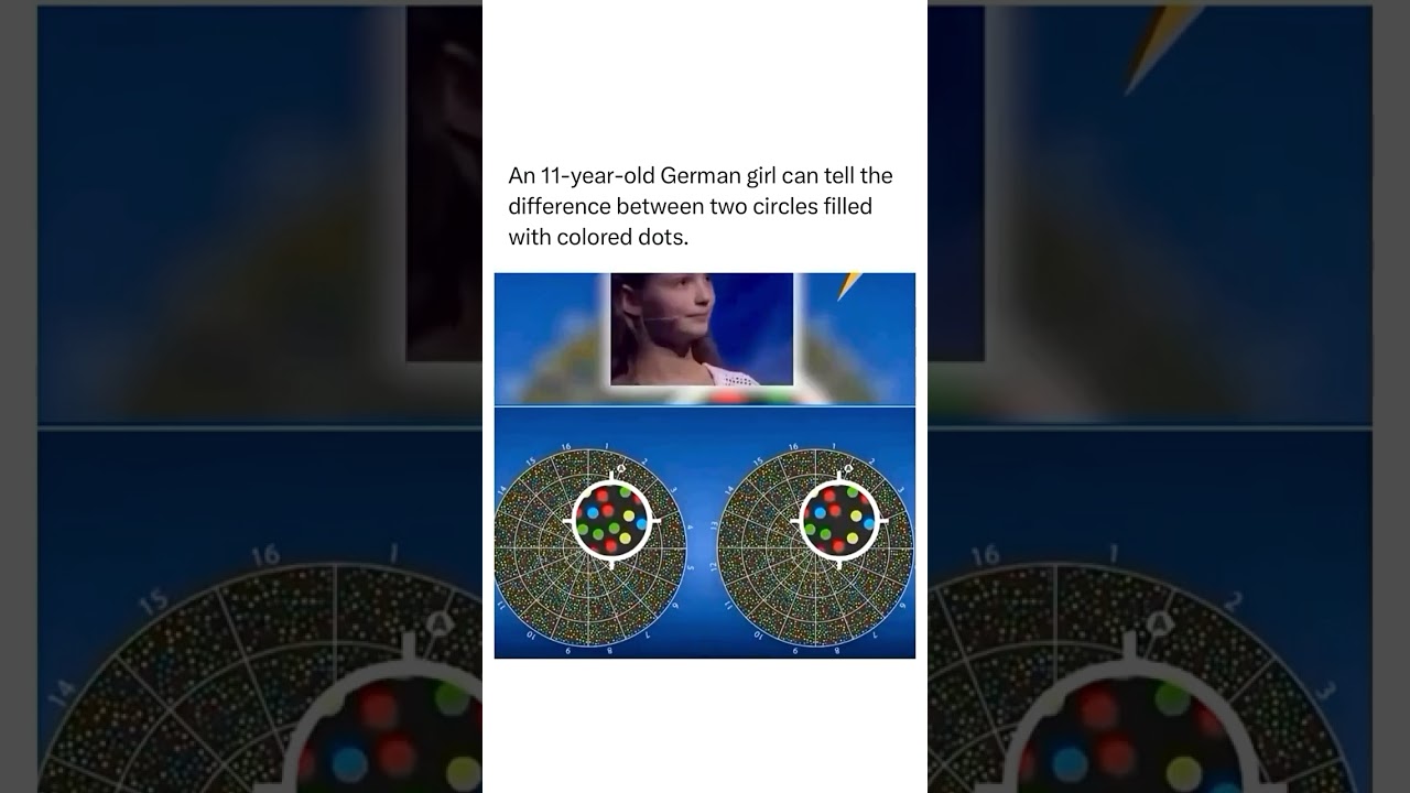 11 year old German girl can identify dots between two circles filled with colored dots