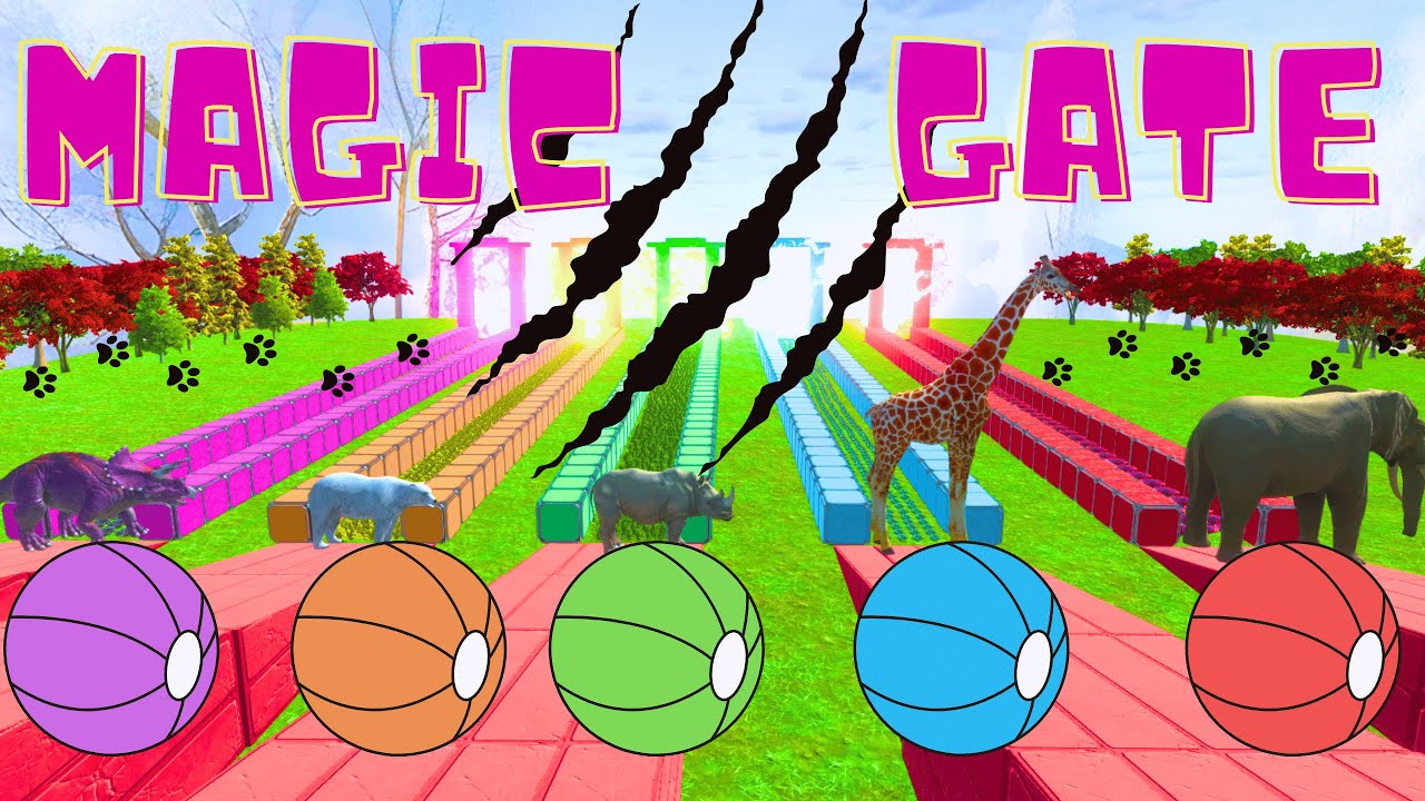 Animals walking game Magic Gate paint TRICERATOPS Rhino Giraffe Bear Elephant