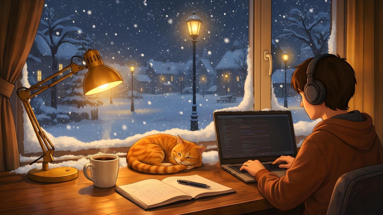 Winter Night Lofi ❄️ 4 Hour Calm Study & Relaxation