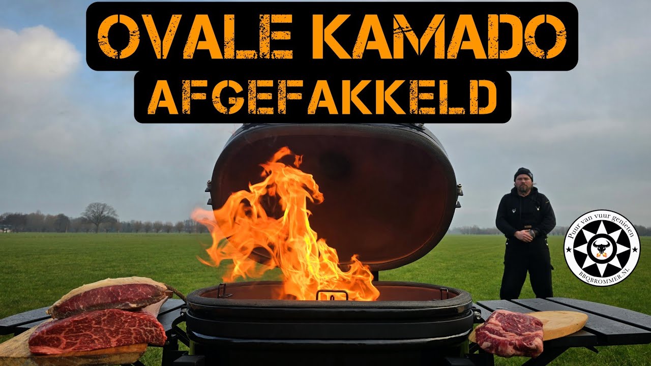 Ovale kamado affakkelen high & fast bbq grilltest -  Picanha Ribeye Diamantplaat /denver steak.