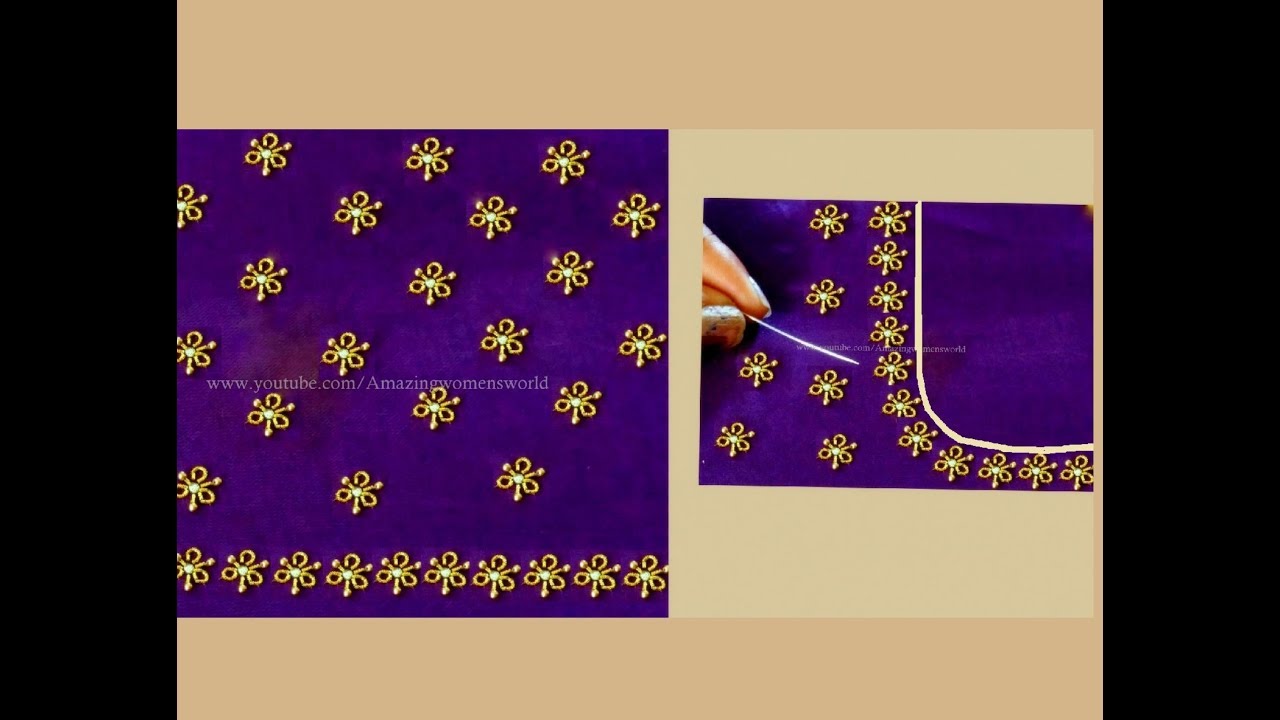 Most Beautiful Buti Design with Normal Stitching Needle- Same Like Aari/Maggam work on Blouse