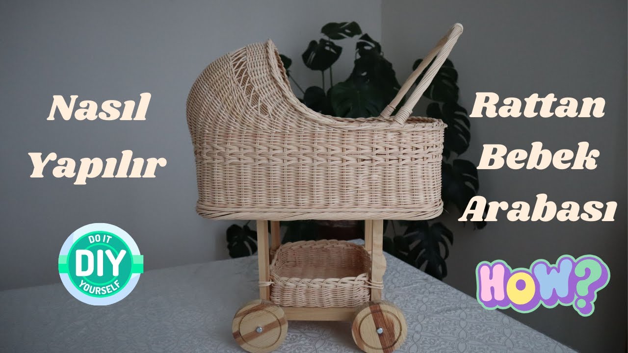 Детская коляска из ротанга - Коляска для куклы из ротанга - Изготовление плетеной коляски - DIY