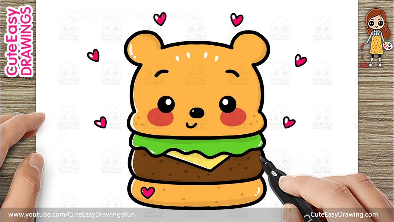 How to Draw a Cute Winnie the Pooh Burger 🍔🐻 | Step by Step Easy for Kids