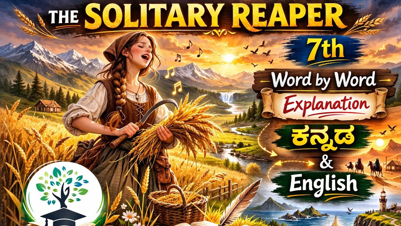 # The Solitary Reaper # 7th English Medium # In English and in kannada # Word by word 