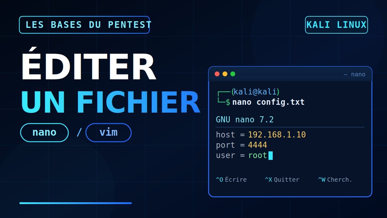 Les bases du pentest -  L'Edition de fichier texte Kali Linux