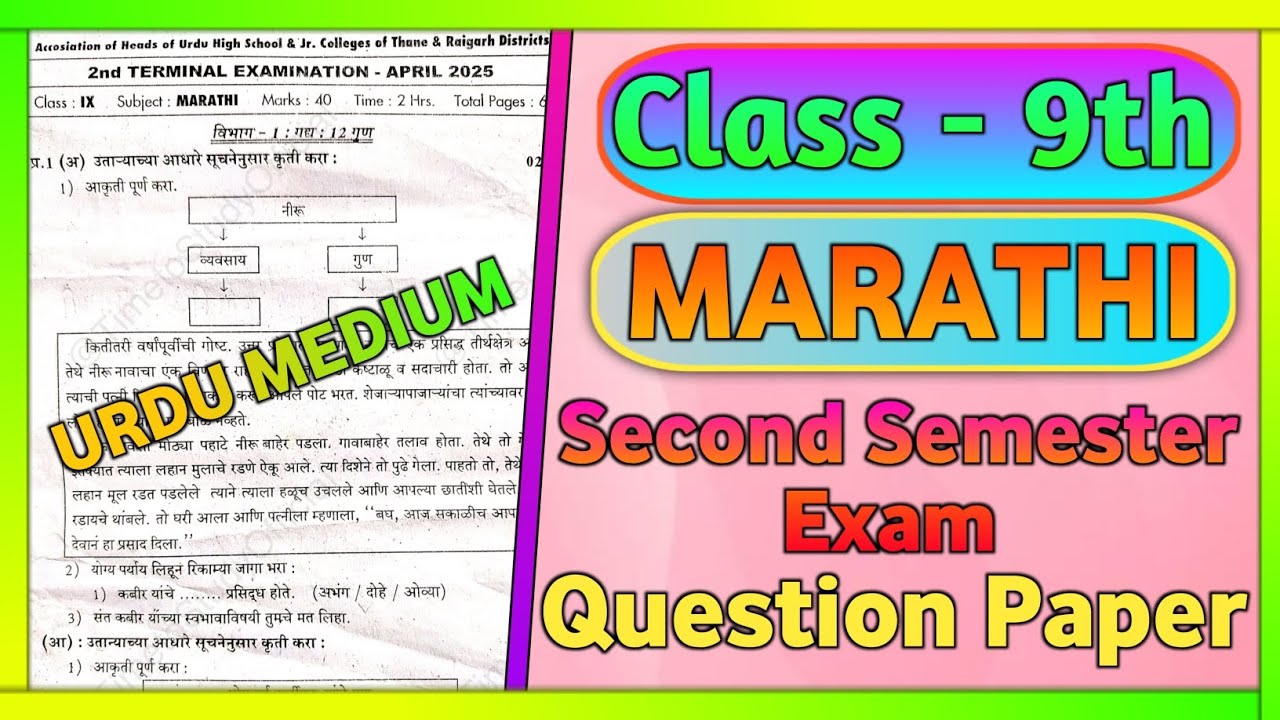 Class 9th Marathi Question Paper Second Semester Exam | URDU MEDIUM - 2026