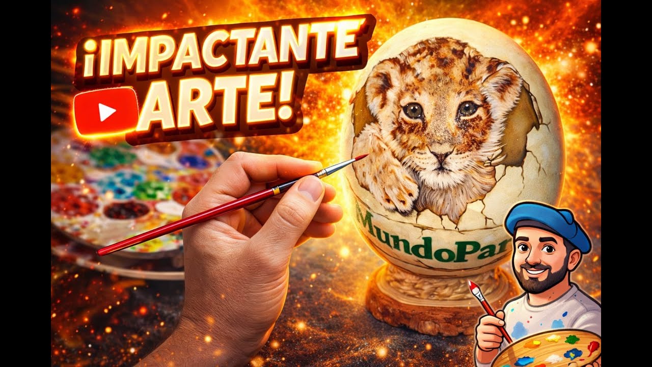 Masterclass. Nunca viste algo igual: pinto un LEÓN sobre un HUEVO DE AVESTRUZ 🦁🥚