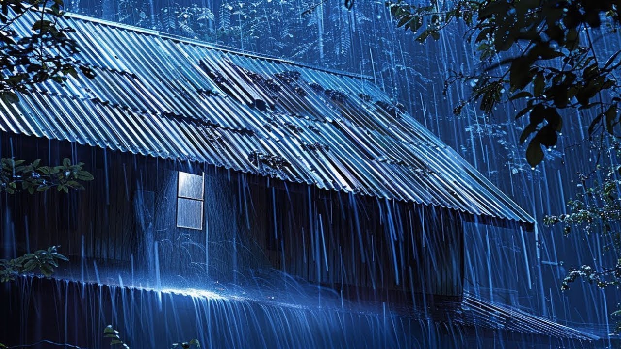 Deep Sleep Immediately on a Stormy Night with Torrential Rain & Loud Thunder on a Cabin's Metal Roof