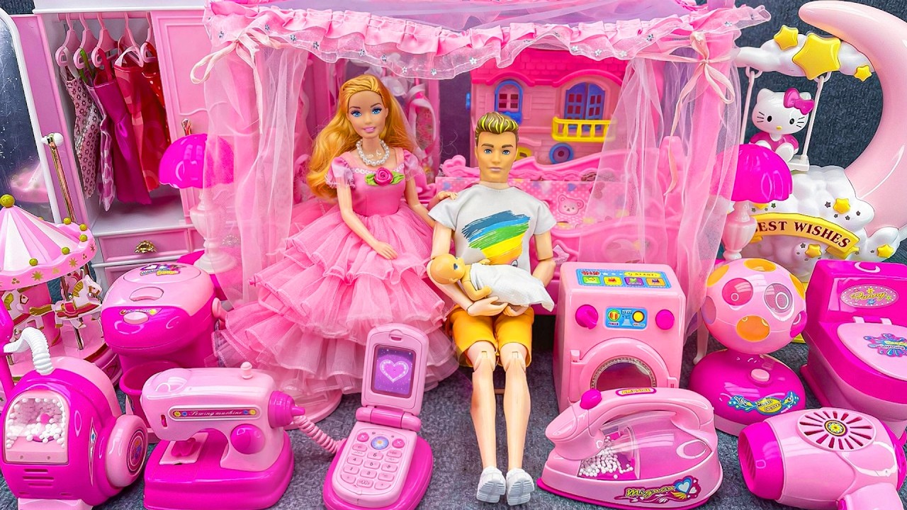 5 Minutes Satisfying with Unboxing Pink Barbie Doll Bedroom,Kitchen Collection Review Toys Lily ASMR