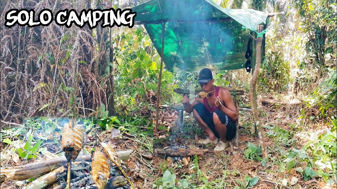 SURVIVAL2: SOLO camping melihat perangkap ikan dan membuat podok mini dan menikmati hasil tangkapan 