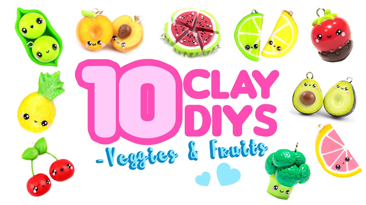 10 DIYs- FRUITS & VEGGIE theme -cute charms - Polymer Clay Compilation!