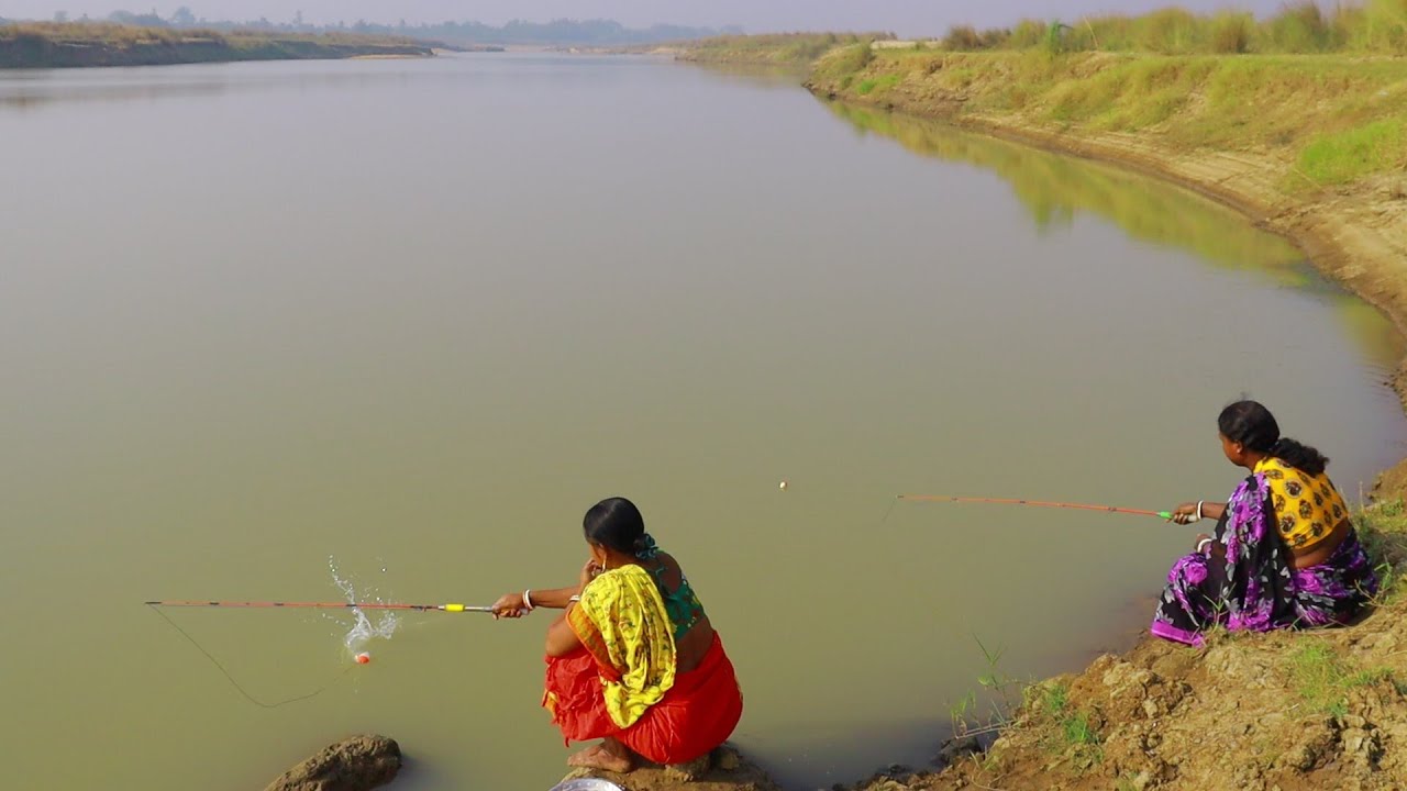Indian Village Woman Fishing In River cold Water | The Lady Fisher | Fishing Woman