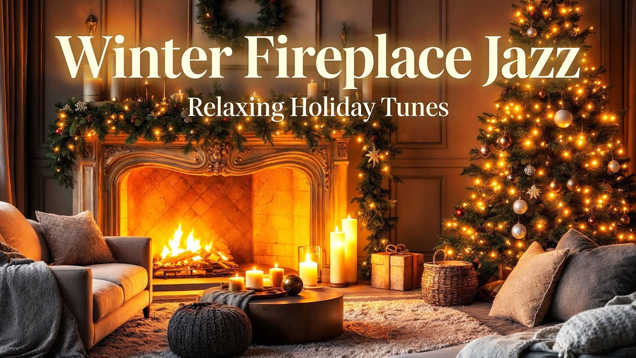Winter Fireplace Jazz 🎷 Cozy Candles, Snowy Glow & Relaxing Ambience in a Peaceful Room