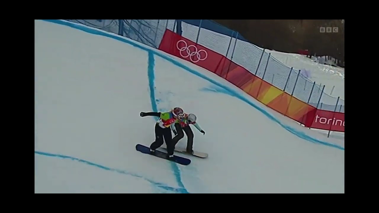Jacobellis falls in Snowboard Cross - Torino 2006 Olympics (High quality original BBC broadcast)