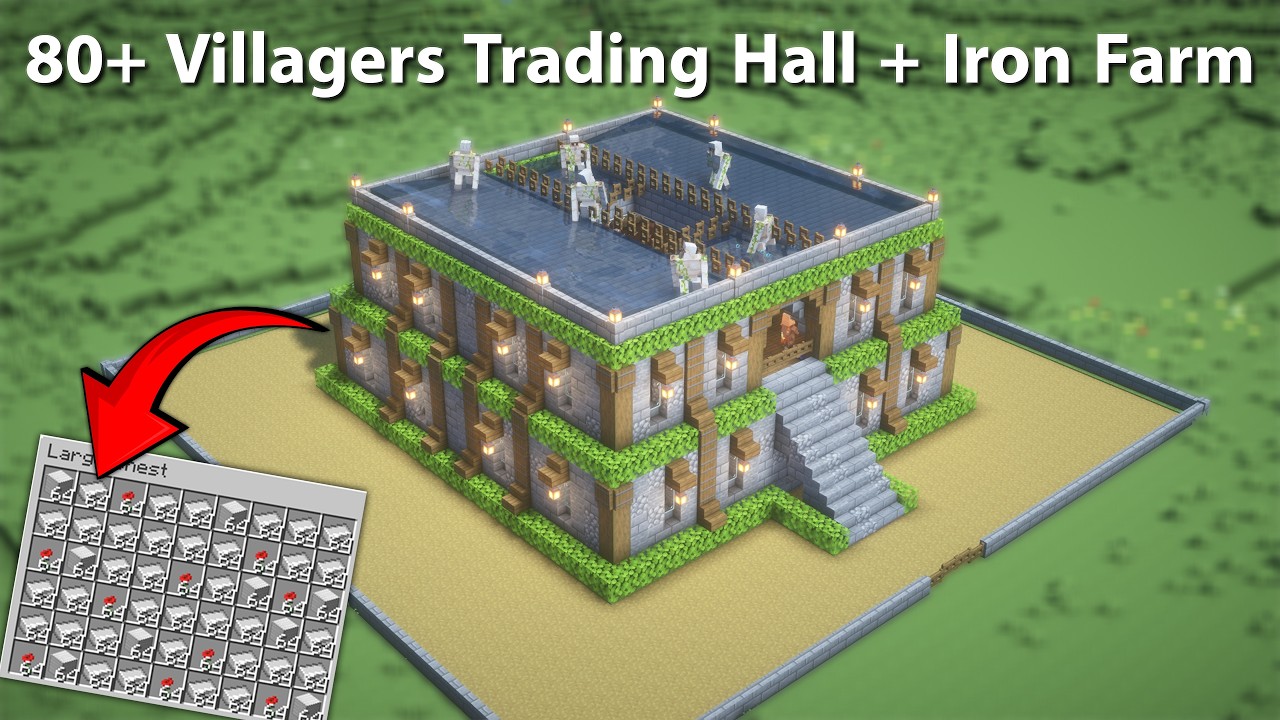 Aesthetic Villager Trading Hall + Iron Farm (Java & Bedrock) – Minecraft Survival Tutorial