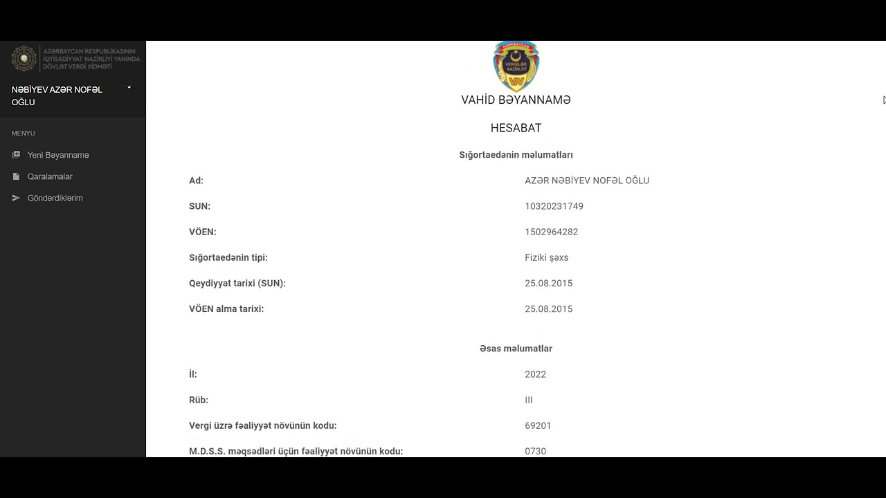 Vahid bəyannamə hesabat . Boş Vahid bəyannamə.  İşsizlik və DSMF Hesabatları.