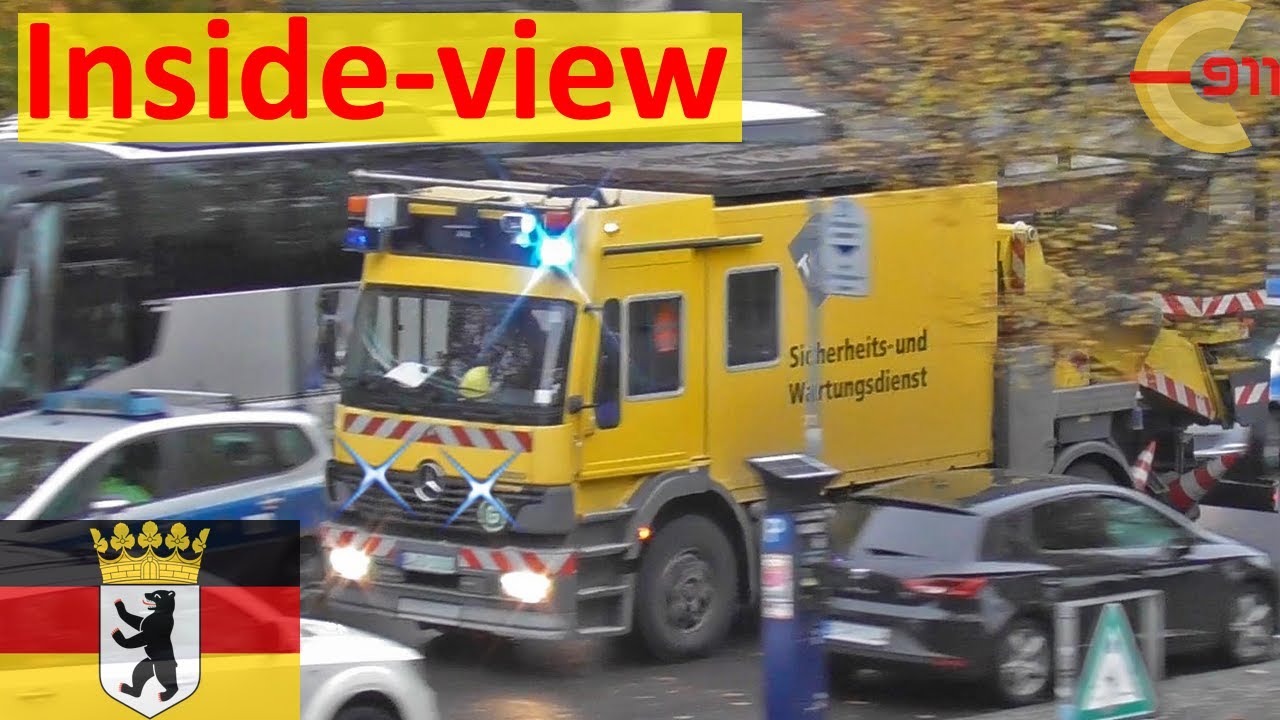 [BERLIN] Stromschlag-Gefahr durch Fahnen | Einsatzfahrt Inside-view | Blaulicht Turmdrehwagen | 029