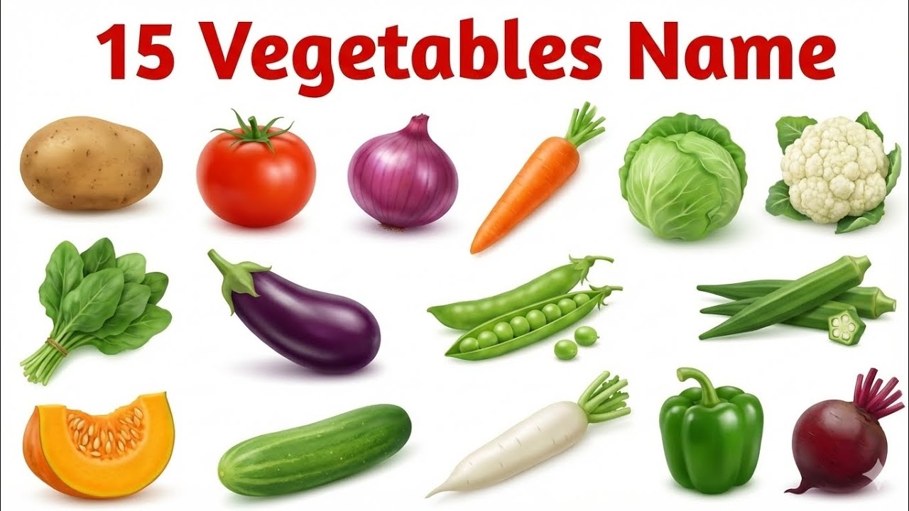 15 Vegetables Name for Kids | Learn Vegetables Name in English | Kavya Learning Classes