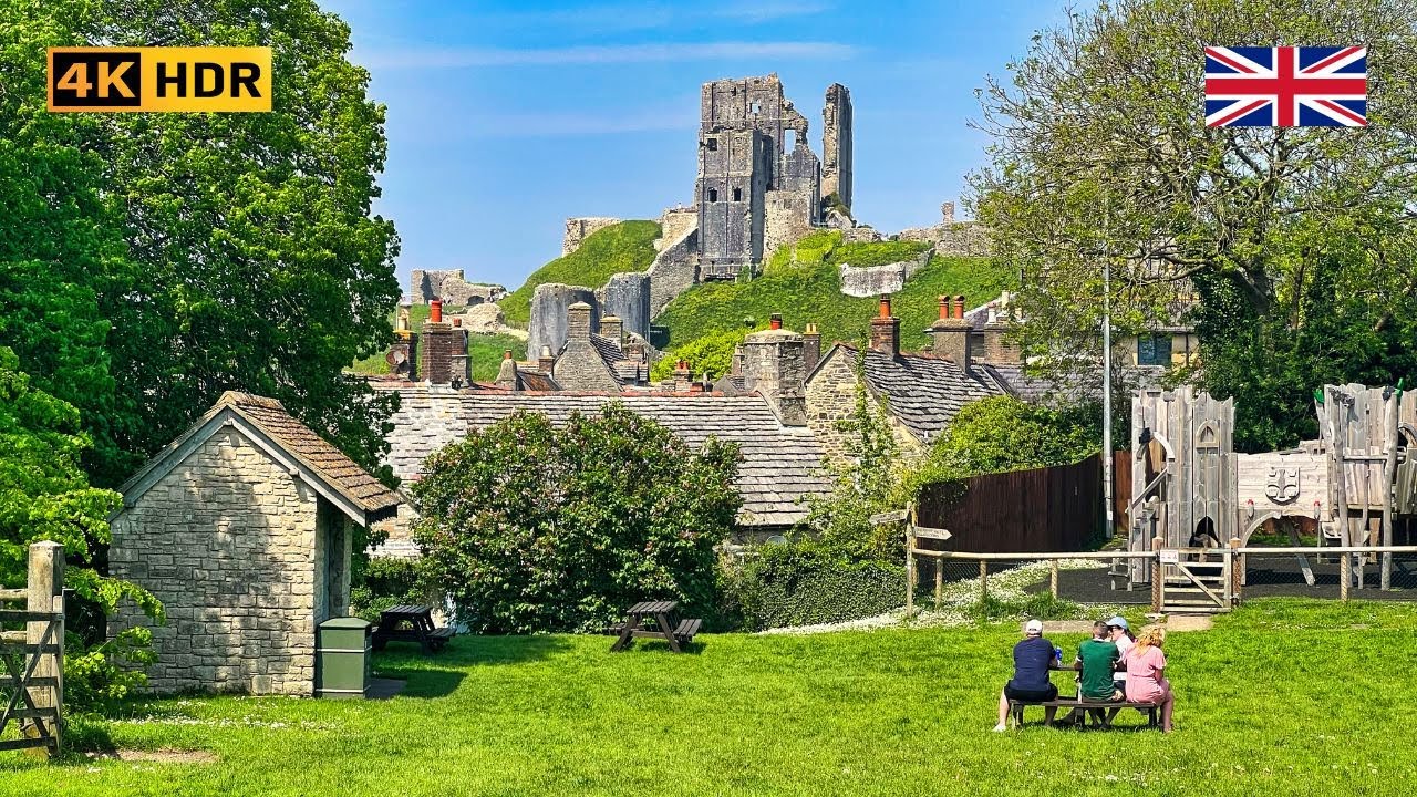 Corfe Castle UK walking tour | 🇬🇧 England Countryside Relaxing Walk | 4K HDR