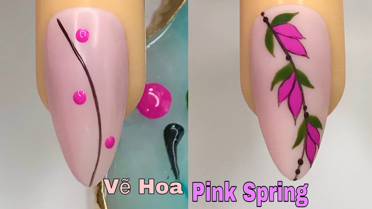 Pink Spring Nails Art For Beginner 💖Vẽ Hoa Mùa Xuân 💅 New Nails Design 💝 New Nails