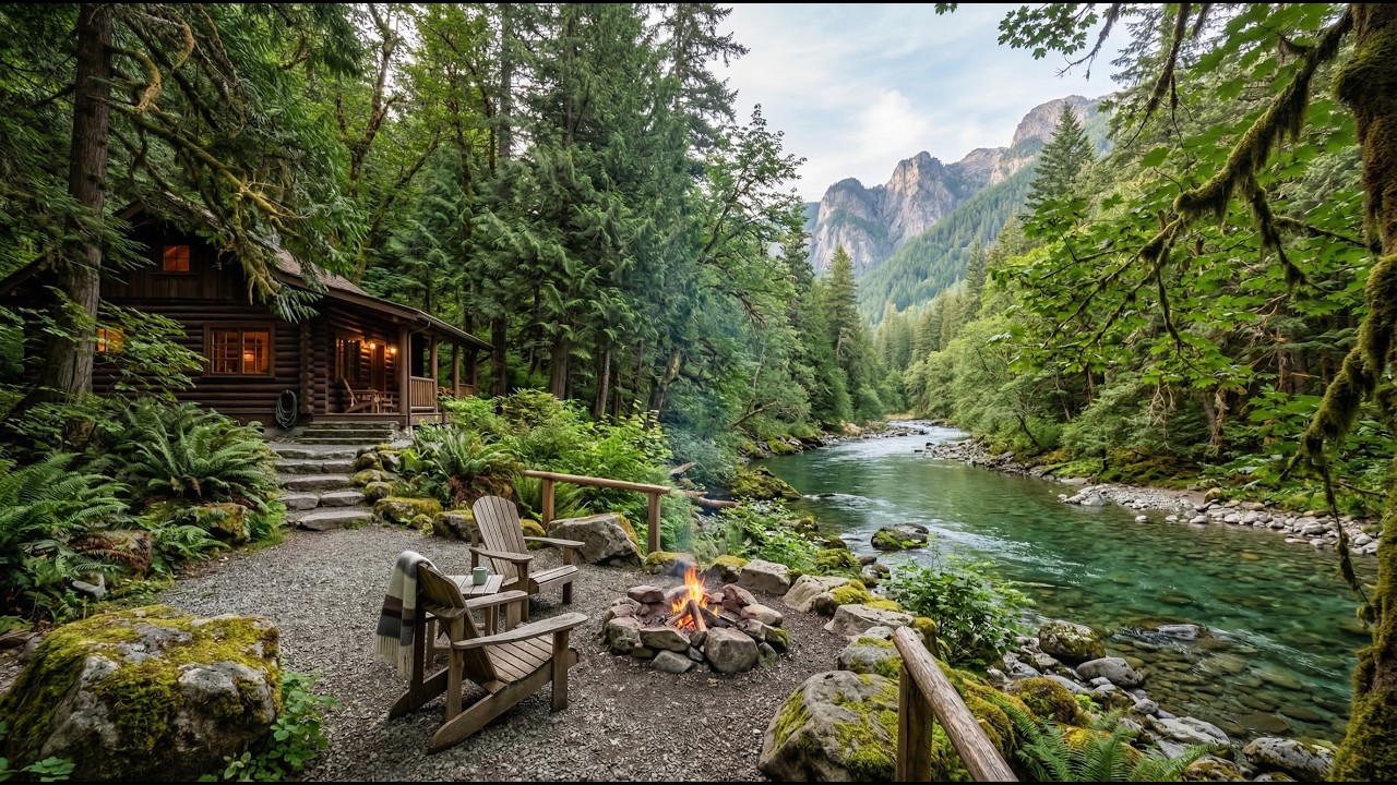 Deep Woods Sanctuary 🌲 Crystal Clear River & Fireplace Ambience for Sleep, Study, Focus