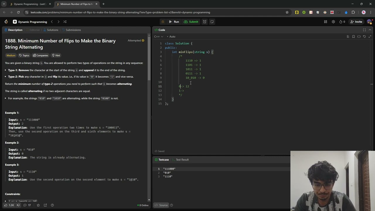 1888. Minimum Number of Flips to Make the Binary String Alternating || C++ || walkthrough