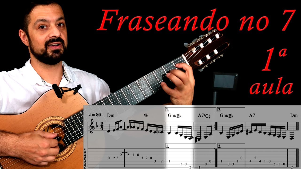 BAIXARIA VIOLÃO 7 cordas. |Dm|Gm|A7|Dm|Frases de Samba e Choro. Iniciando no 7 cordas.AULA DE VIOLÃO