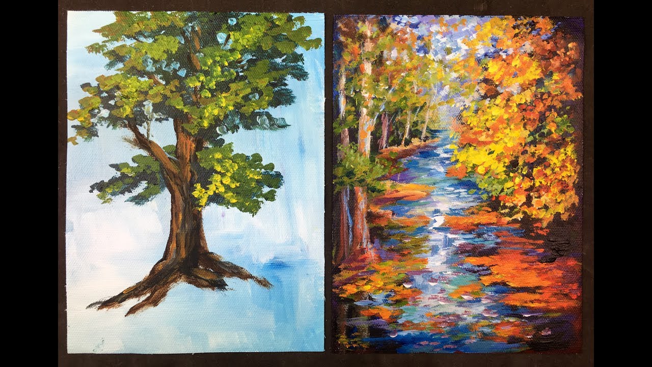 The Lazy Artist's Way to Paint Beautiful Trees in 10 minutes with Acrylic Paints for Beginners