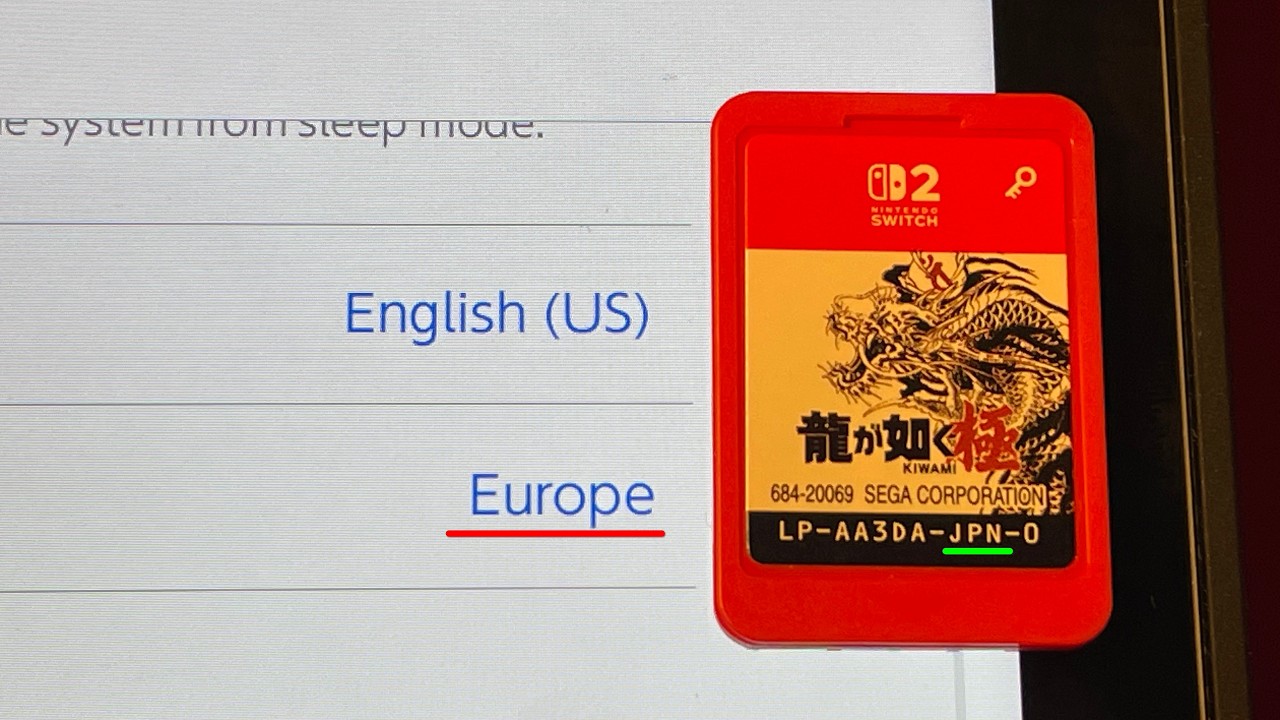 Japanese Game Key cards in European Switch 2