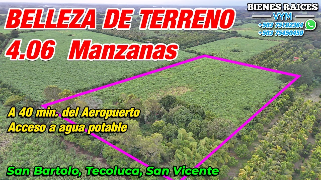 #138 ⛔️ RESERVADO TERRENO GRANDE EN VENTA SN BARTOLO, TECOLUCA 4.06 MANZANAS BUEN PRECIO $18,000 C/U