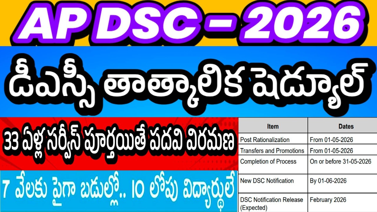 AP DSC 2026 TENTATIVE SCHEDULE| AP DSC LATEST NEWS TODAY| AP TET| TEACHERS RETIREMENT| AP SCHOOLS