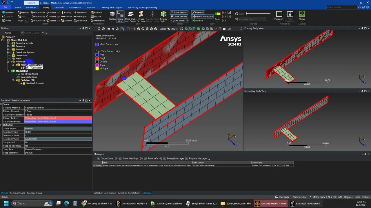 Ansys Meshing: Shell Mesh Connection use CONNECT & MESH CONNECT GROUP mesh control