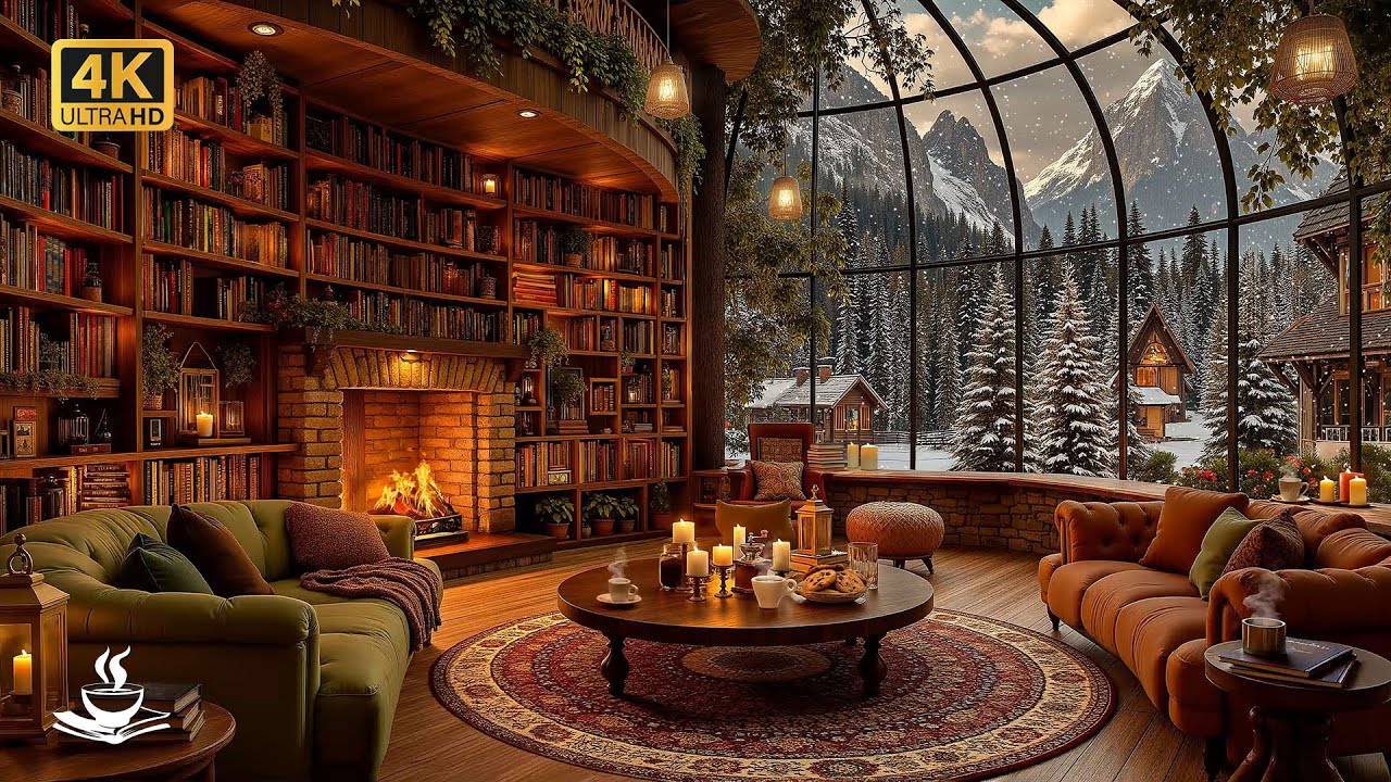 A Majestic Winter Jazz Library Beneath a Glass Dome ❄️ Alpine Silence, Firelight & Deep Mental Focus