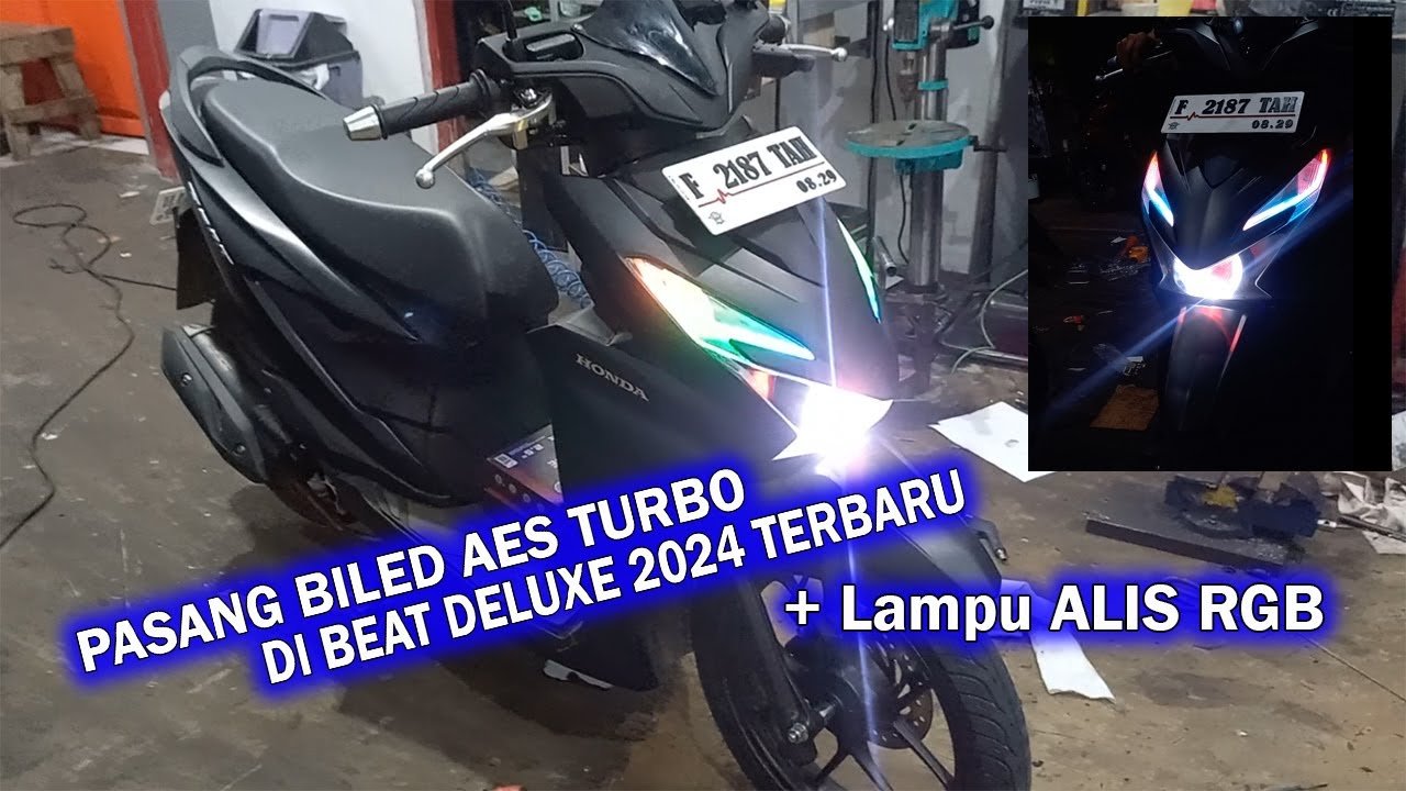 Pasang BILED AES turbo di BEAT DELUXE 2024 terbaru + lampu alis RGB